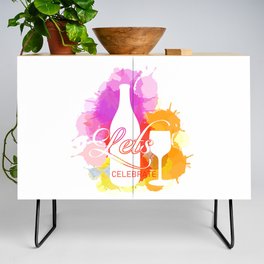 Happy New year celebration with champagne bottle and glass watercolor splash in warm color scheme Credenza