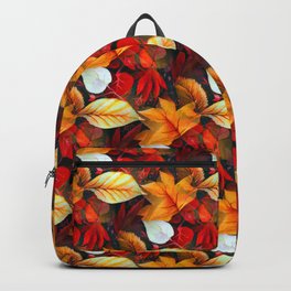 Realm of Foliage with Maple Leaves in Warm Earth Colors  Backpack | Shadesofred, Birchleaf, Watercolor, Pattern, Autumnseason, Burntsierra, Gardener, Asper, Realmoffoliage, Acrylic 