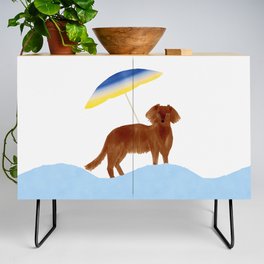 Dog  and a Beach Parasol - Brown  Credenza