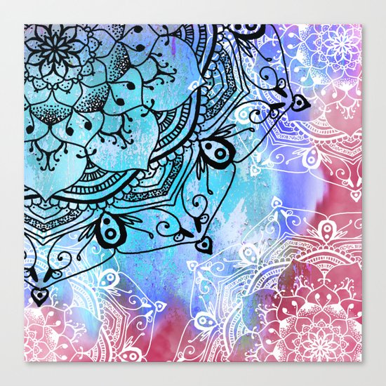 Bohemian Secret Blue & Pink Mandala Design Canvas Print