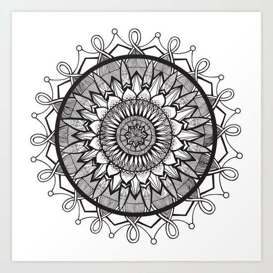 Download Sunflower Mandala - Black and White Art Print by ...