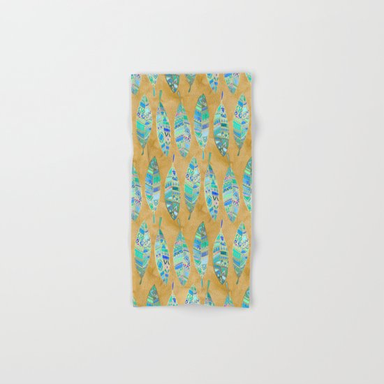 Jeweled Enamel Leaves on Tan Hand & Bath Towel