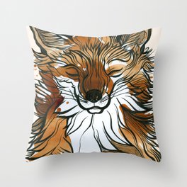 Sleepy Tea Fox Throw Pillow