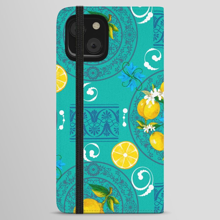 Lemon wreath,majolica Sicilian style art iPhone Wallet Case