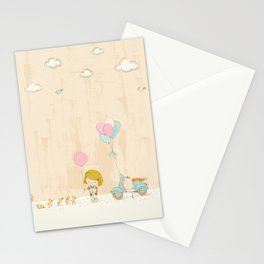 Summer Scene - Girl and Ducklings - Nursery Art Stationery Cards