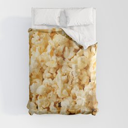 Tasty popcorn on whole background. Food for watching cinema Comforter