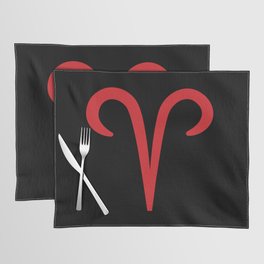 Aries the Ram Zodiac Red on Black Placemat