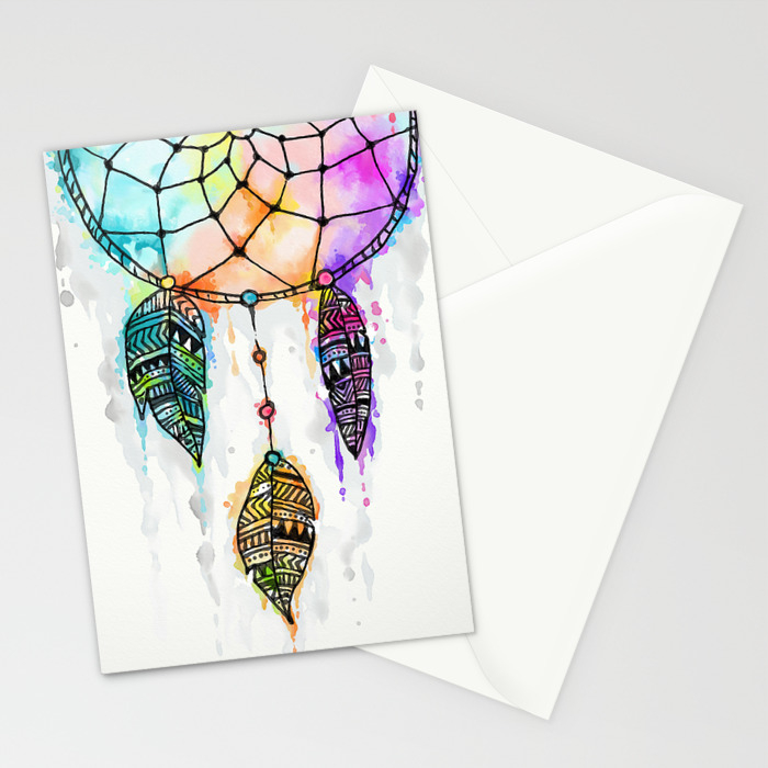 Colorful Dreamcatcher Watercolor Painting Stationery Cards By Madotta | Society6
