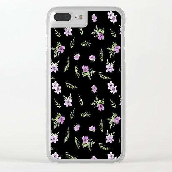 Seamless watercolor small flowers pattern on black Clear iPhone Case