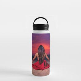 Another tequila sunrise; woman watching purple and pink sunrise in the desert magical realism female portrait color photograph / photography Water Bottle