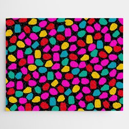 Ink Dot Colourful Mosaic Pattern Bright 80s Colours on Black Jigsaw Puzzle