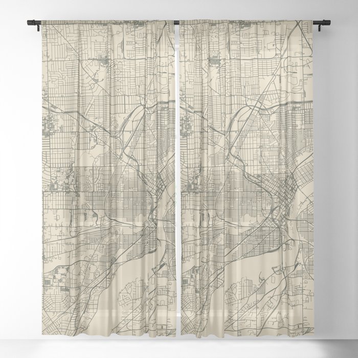 Toledo USA - Vintage City Map Sheer Curtain