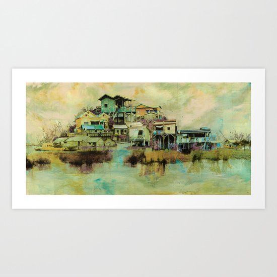Drifting Along Tonle Sap River, Cambodia Art Print