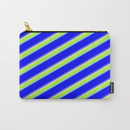 [ Thumbnail: Beige, Light Green, Sky Blue, Blue & Royal Blue Colored Pattern of Stripes Carry-All Pouch ]