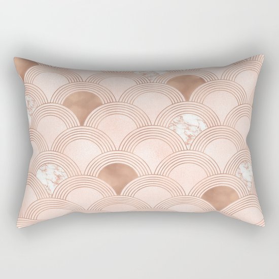Elegant marble cotton candy fans in rose gold Rectangular Pillow