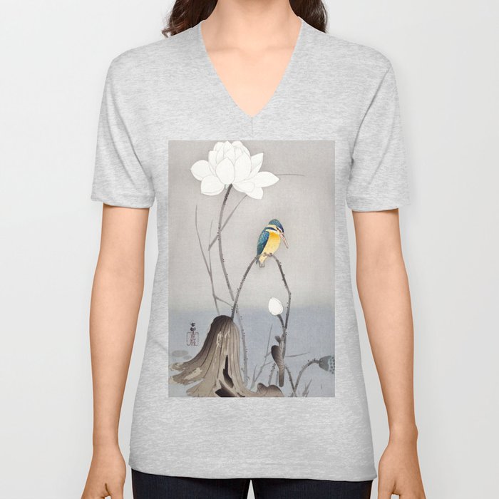 Ohara Koson - Kingfisher with Lotus Flower V Neck T Shirt