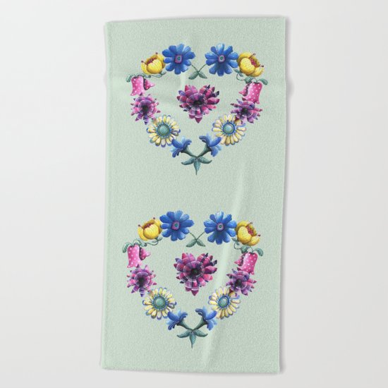 Lovely Flowers Green Beach Towel
