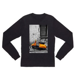Orange Vespa in Bologna Black and White Photography Long Sleeve T Shirt