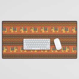Indian traditional pattern with elephants on orange Desk Mat