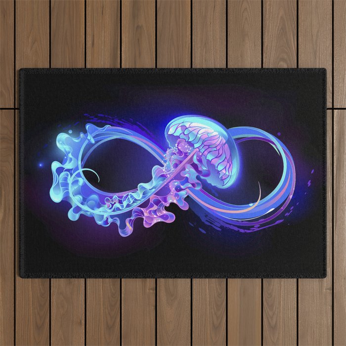 Infinity with Glowing Jellyfish Outdoor Rug