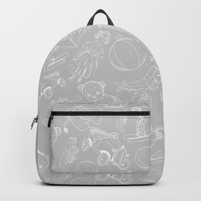 Light Grey and White Toys Outline Pattern Backpack
