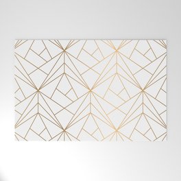 Geometric Gold Pattern With White Shimmer Welcome Mat