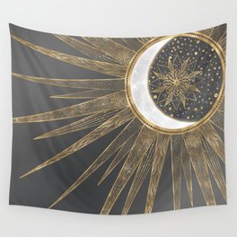 Elegant Gold Doodles Sun Moon Mandala Design Wall Tapestry