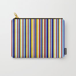 [ Thumbnail: Vibrant Red, Light Cyan, Yellow, Dark Blue, and Sky Blue Colored Lines Pattern Carry-All Pouch ]