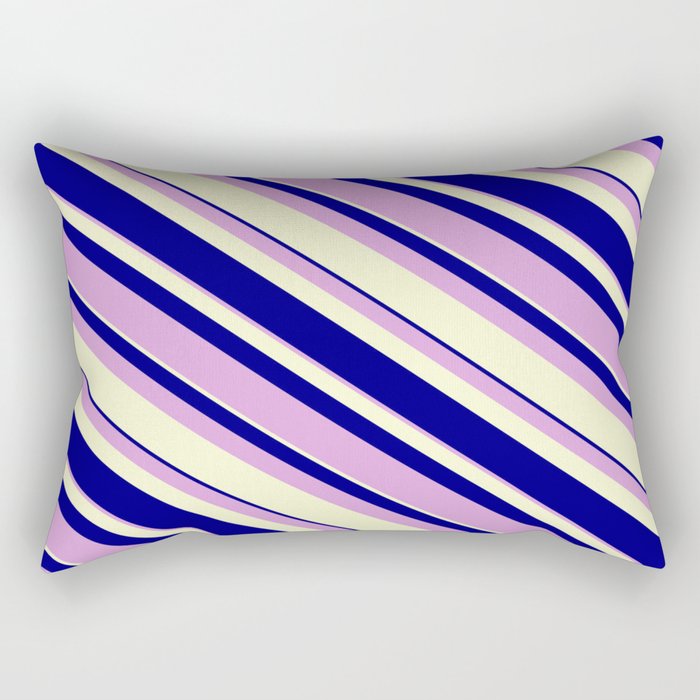 Blue, Plum, and Light Yellow Colored Lines Pattern Rectangular Pillow