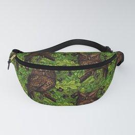 Owls in the oak tree, green and brown Fanny Pack
