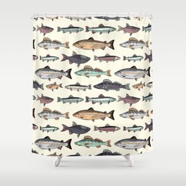Seamless pattern with vintage hand drawn fishes Shower Curtain