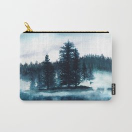 Misty lake watercolor landcape Carry-All Pouch | Darinadrawing, Art, Paiting, Pineconetrees, Spring, Nature, Lake, Misty, Hand Painted, Gloomy 