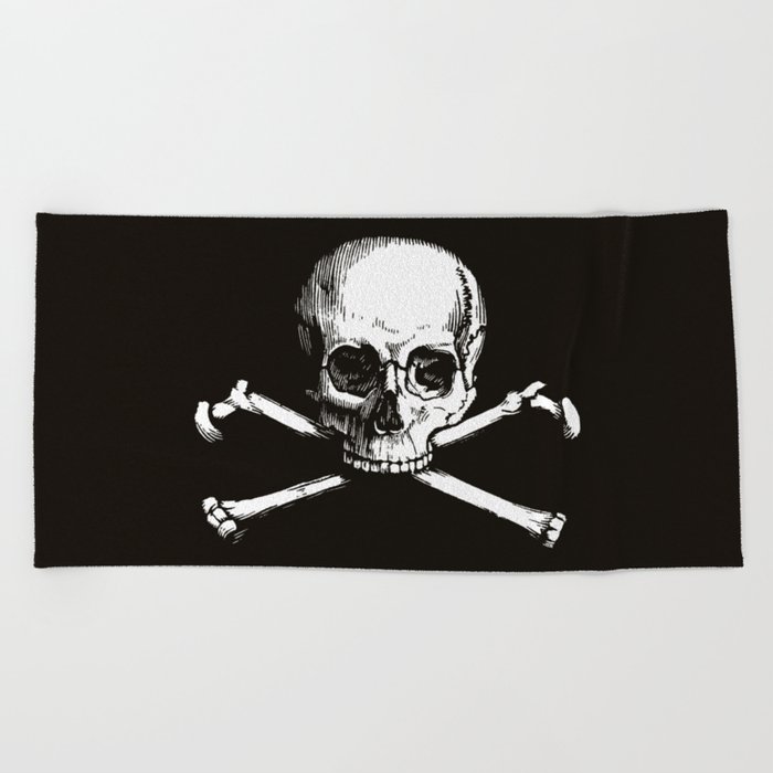 Skull and Crossbones | Jolly Roger | Pirate Flag | Black and White | Beach Towel