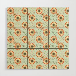 Pastel  Tea Green Orange Floral Pattern in Retro Polka Dot Background Wood Wall Art