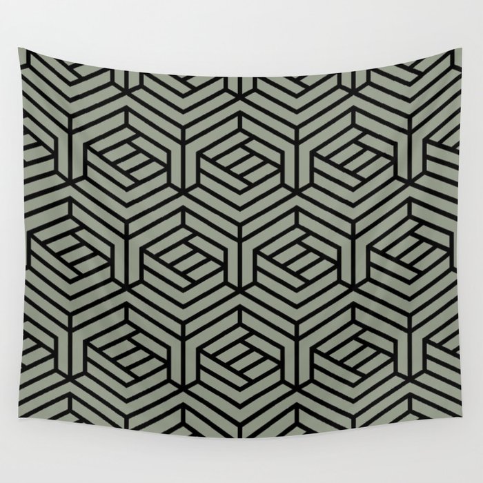 Green and Black Modern Cube Shape Pattern - Dutch Boy 2022 Color of the Year Cypress Garden 424-4DB Wall Tapestry