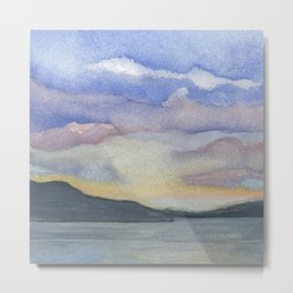 Southern Gulf Islands Metal Print | Ocean, Clouds, Sunset, Sky, Blue, Watercolor, Painting, Skyline 