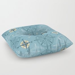 Travel by Compass - Nautical Blue Floor Pillow