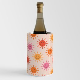 Happy Sun Pattern, Cute Sunshine, Blush, Pink, Colorful Wine Chiller