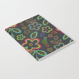 Embroidery imitation floral pattern on dark canvas Notebook