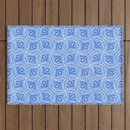 Textured Fan Tessellations in Periwinkle Blue and White Outdoor Rug