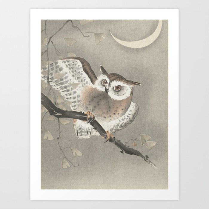 Ohara Koson Owl Under Crescent Moon Japanese Art Art Print