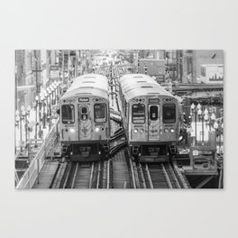 Black and White Chicago Train El Train above Wabash Ave the Loop Windy City Canvas Print