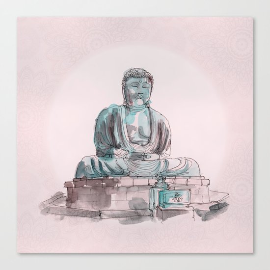 Peace and Harmony watercolor buddha pastel illustration Canvas Print