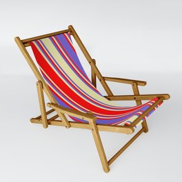 [ Thumbnail: Red, Slate Blue, and Pale Goldenrod Colored Lined/Striped Pattern Sling Chair ]