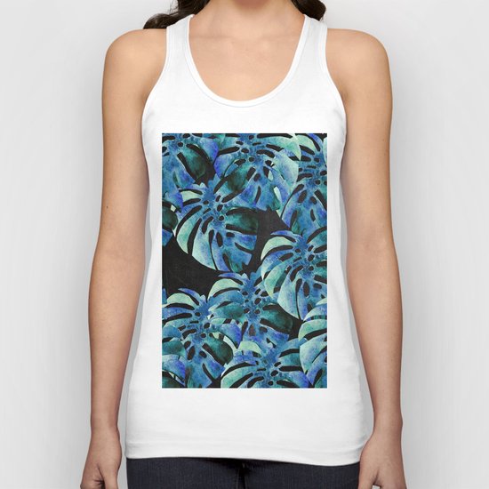 Monstera Pattern Blue On Chalkboard Unisex Tank Top