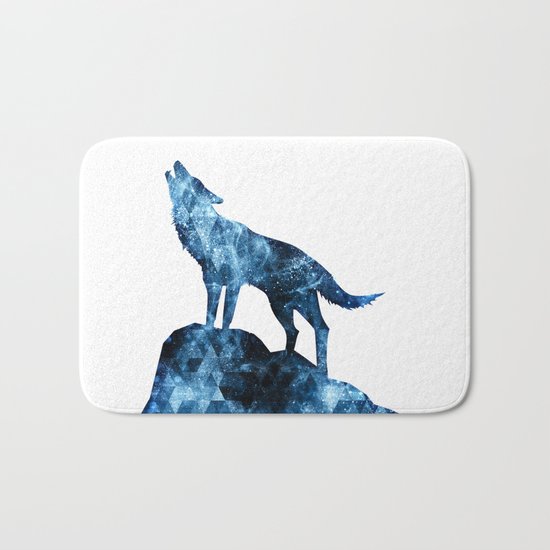 Howling Wolf blue sparkly smoke silhouette Bath Mat