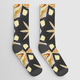 Yellow Black Geometric Stars Socks
