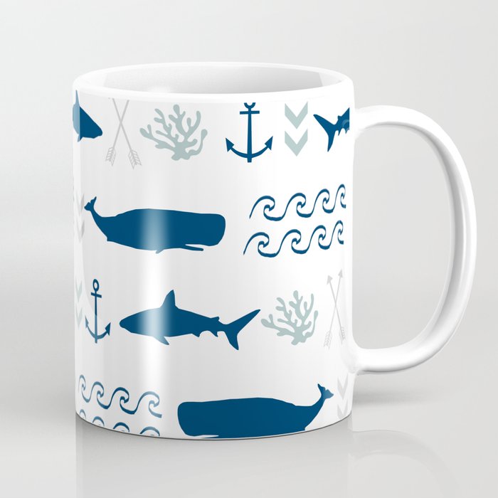 nautical whales sharks and anchors in navy grey white kids nursery boys girls decor Coffee Mug
