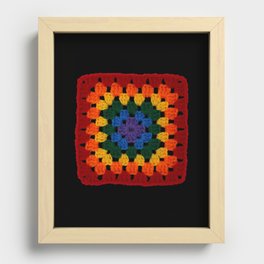 Rainbow Pride Vintage Crochet Granny Square Recessed Framed Print