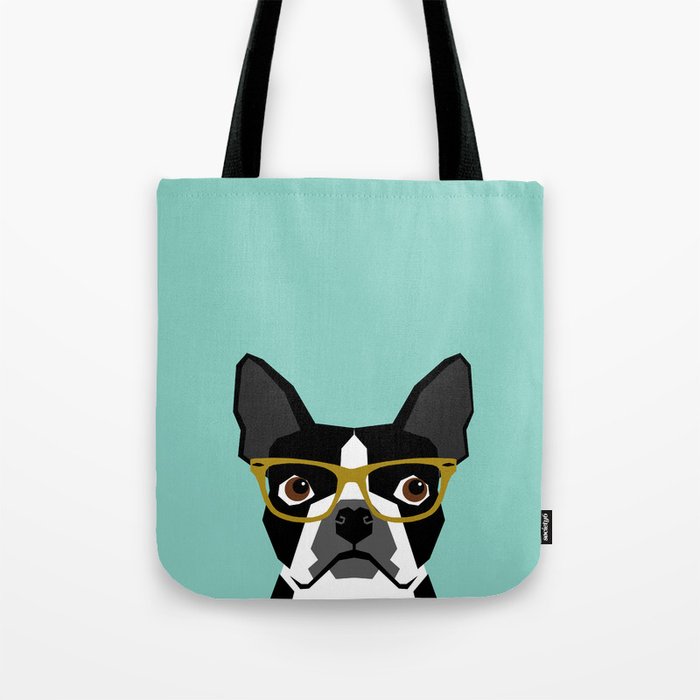Darby - Boston Terrier pet design with hipster glasses in bold and modern colors for pet lovers Tote Bag